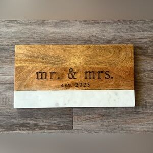 Wood and Marble Mr. & Mrs. Decorative Serving Board